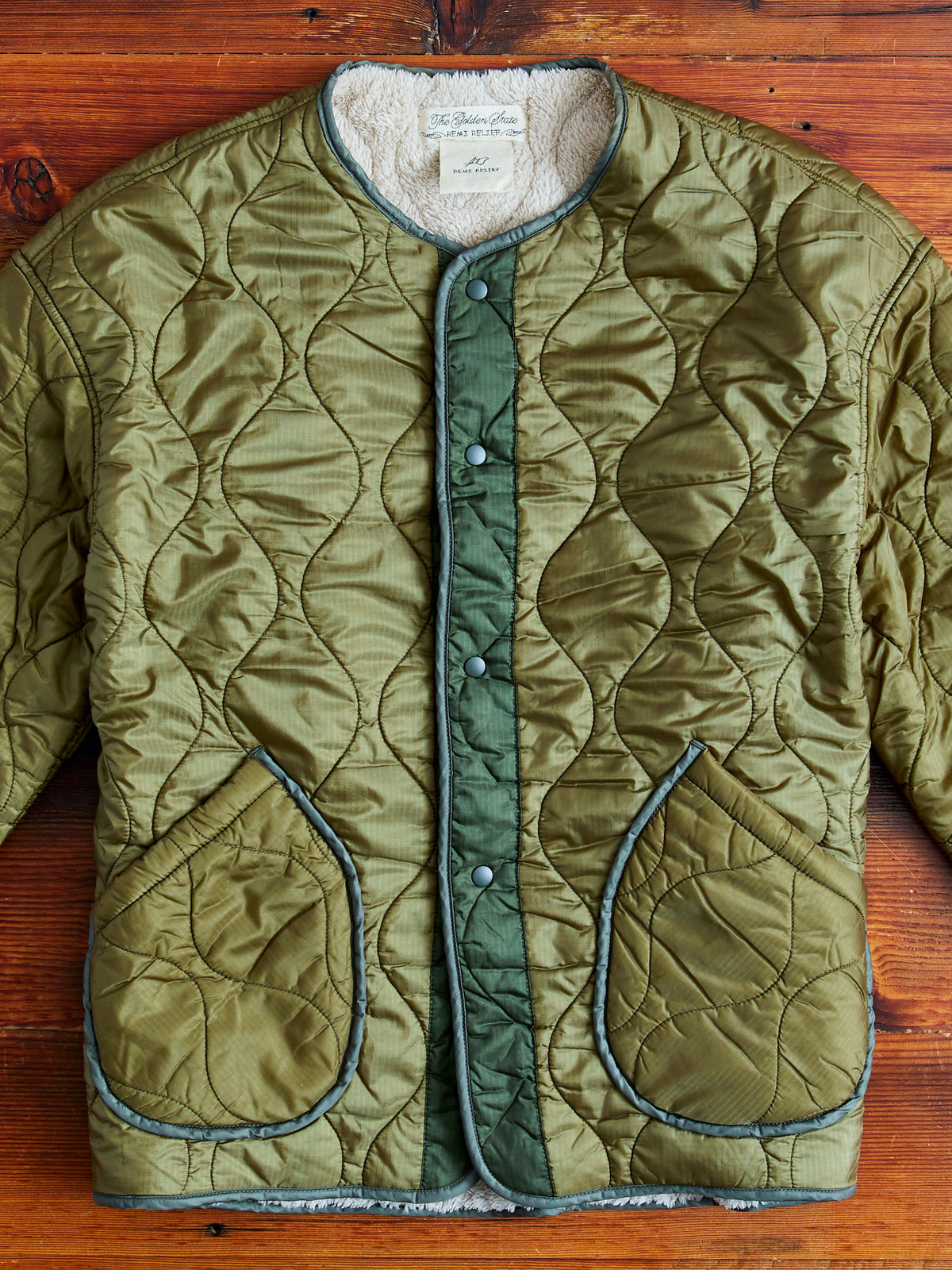 Quilted Boa Liner Jacket in Khaki – Blue Owl Workshop display picture 1