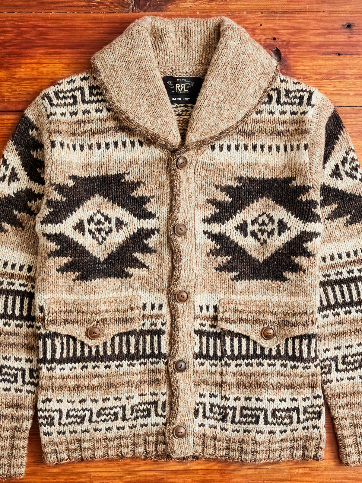 Linen-Silk Shawl Collar Cardigan in Brown Tan Multi – Blue Owl 