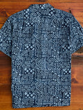 Batik Print Open Collar Shirt in Blue