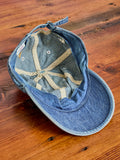 Distressed Patch Denim Baseball Cap in Indigo Blue