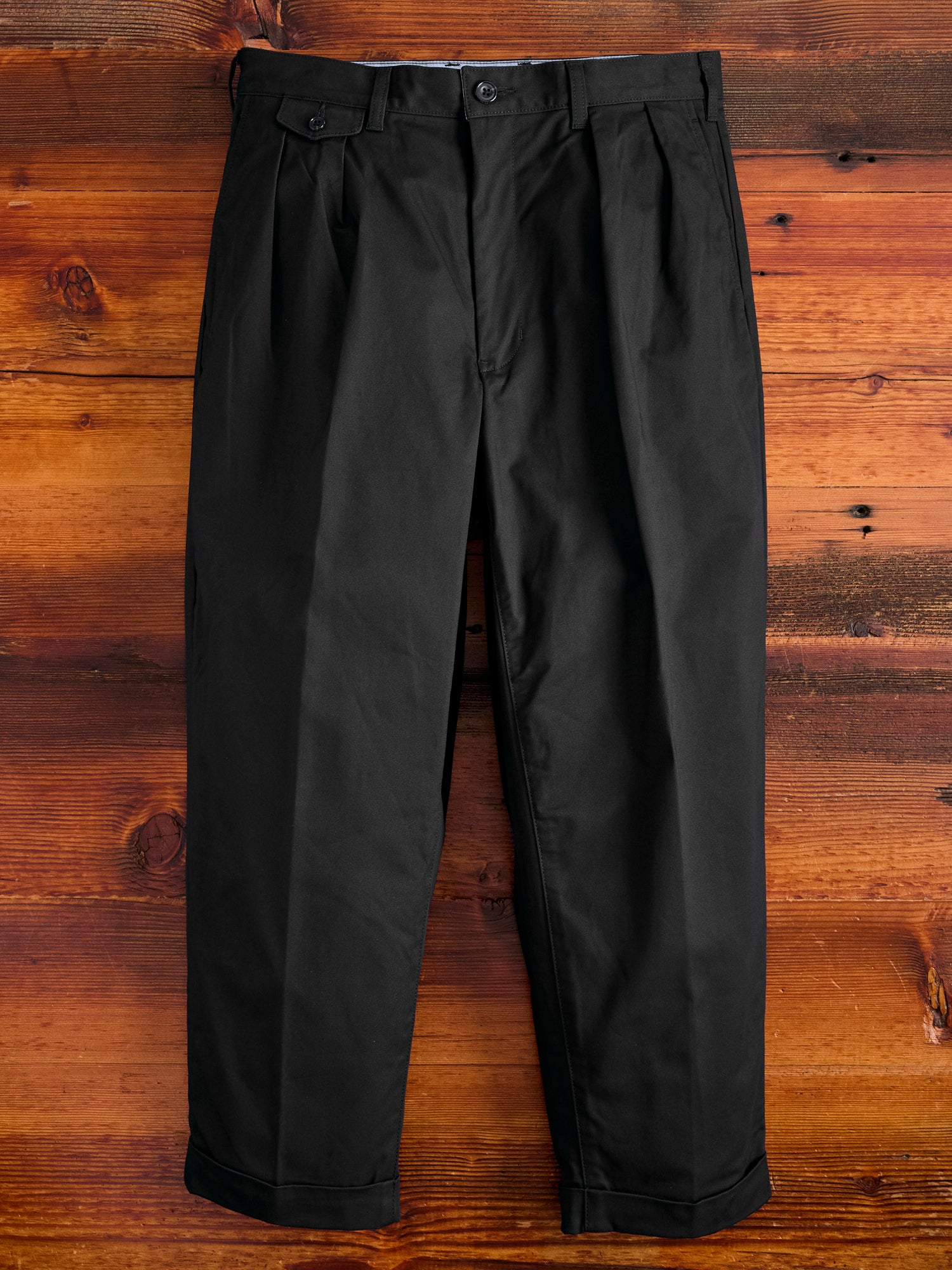 TWILL PLEATED PANTS BLACK