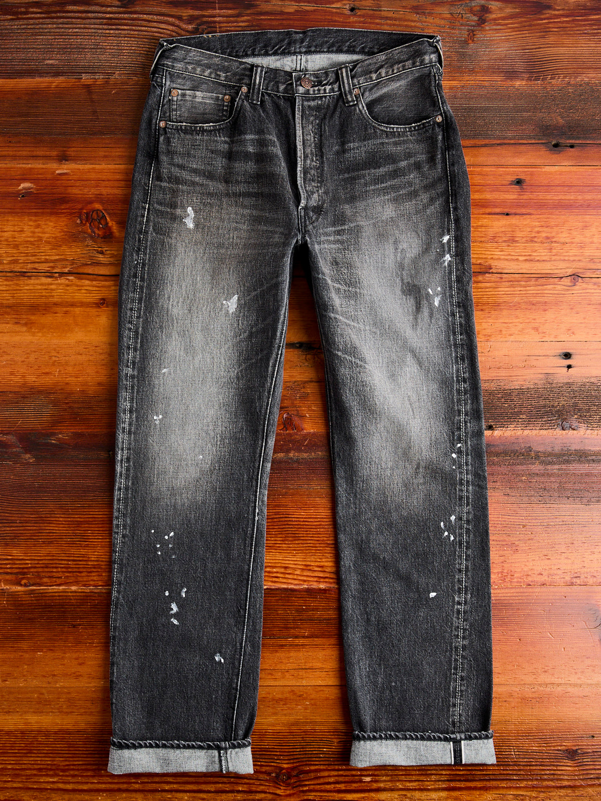 1101BKHW 13.7oz Washed Black Selvedge Denim - Classic Straight Fit 