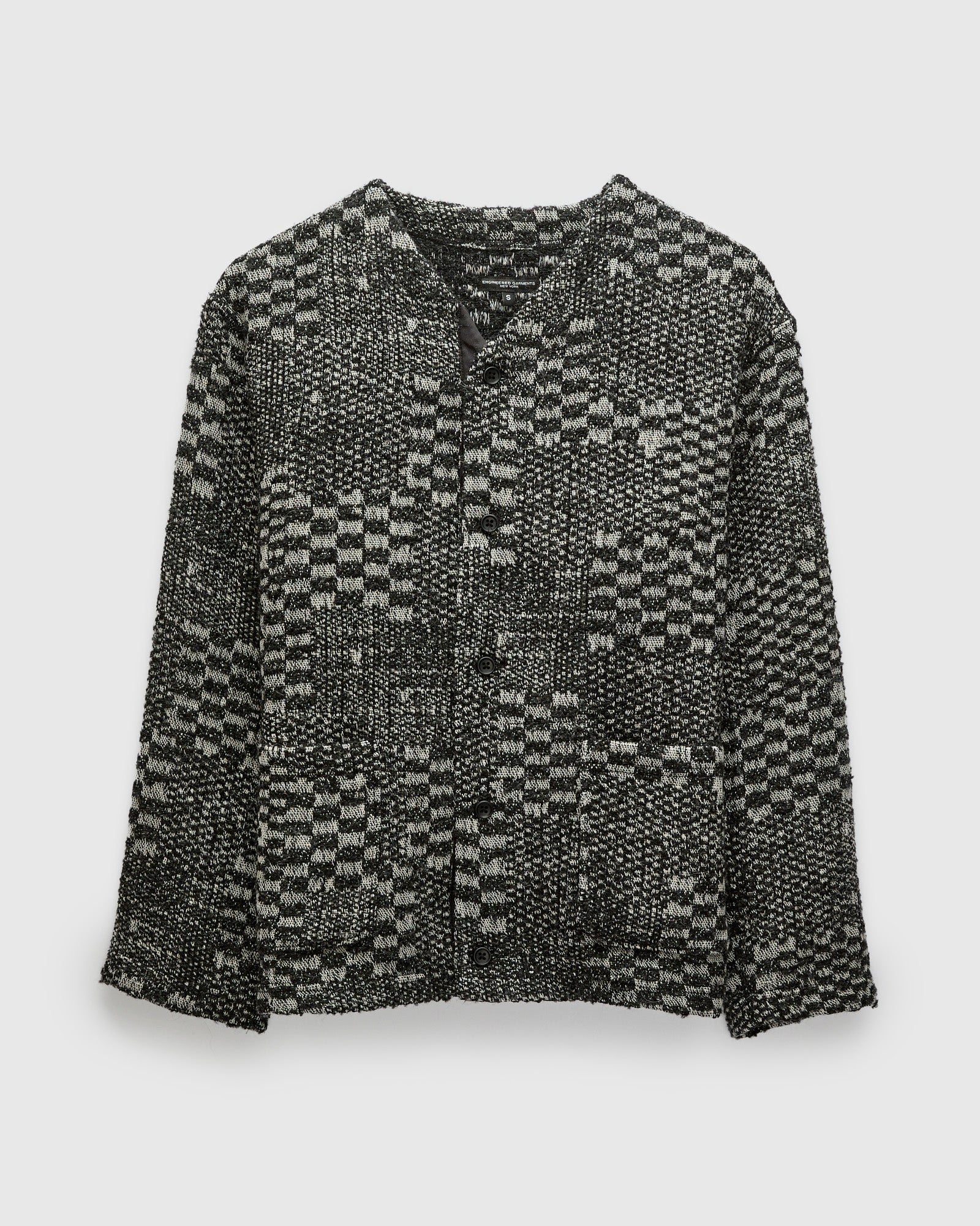 pattern knit ☆black Block Pattern Knit Cardigan Sweater in Black White – Blue