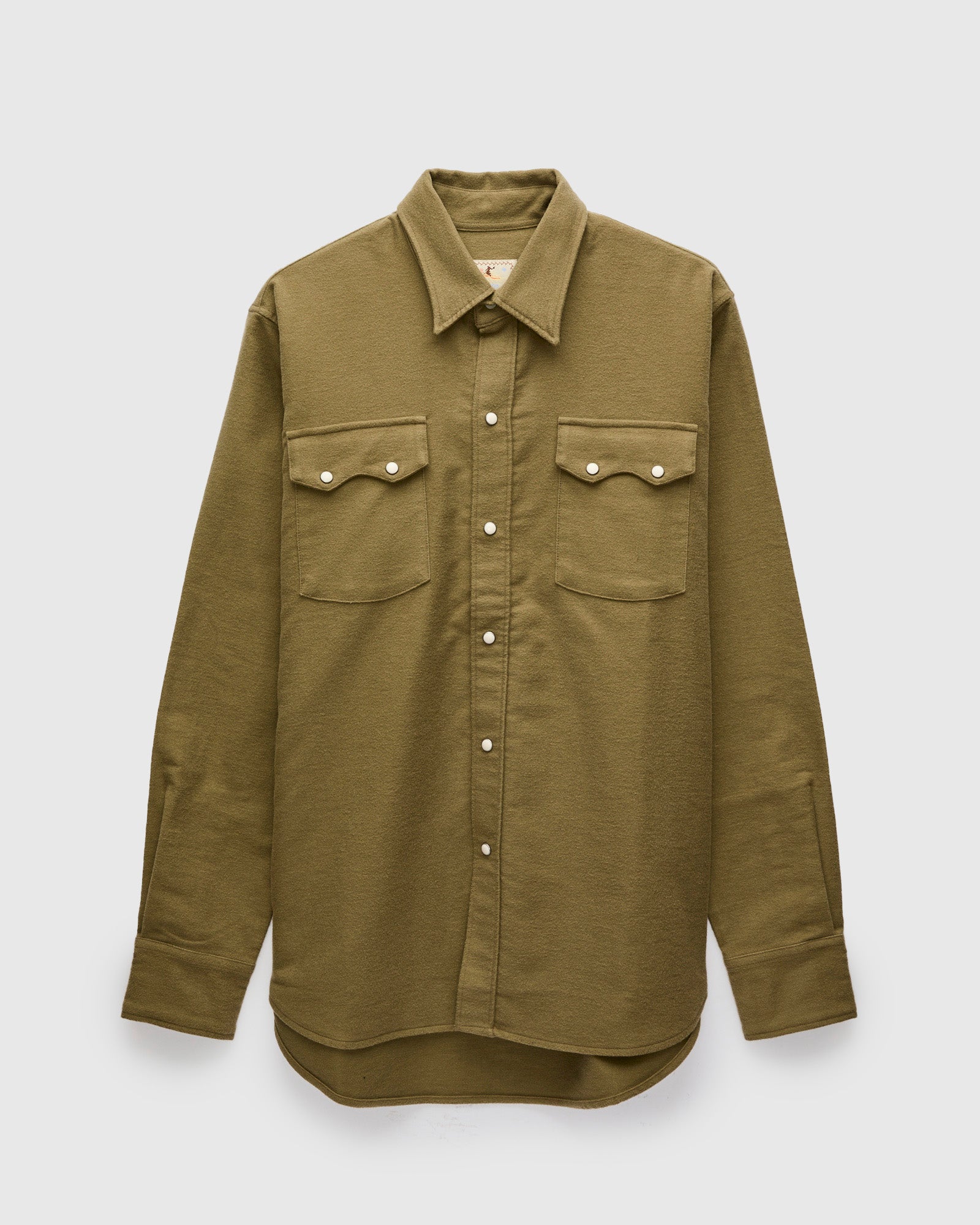 Moleskin Pearl Snap Shirt in Faded Olive – Blue Owl Workshop