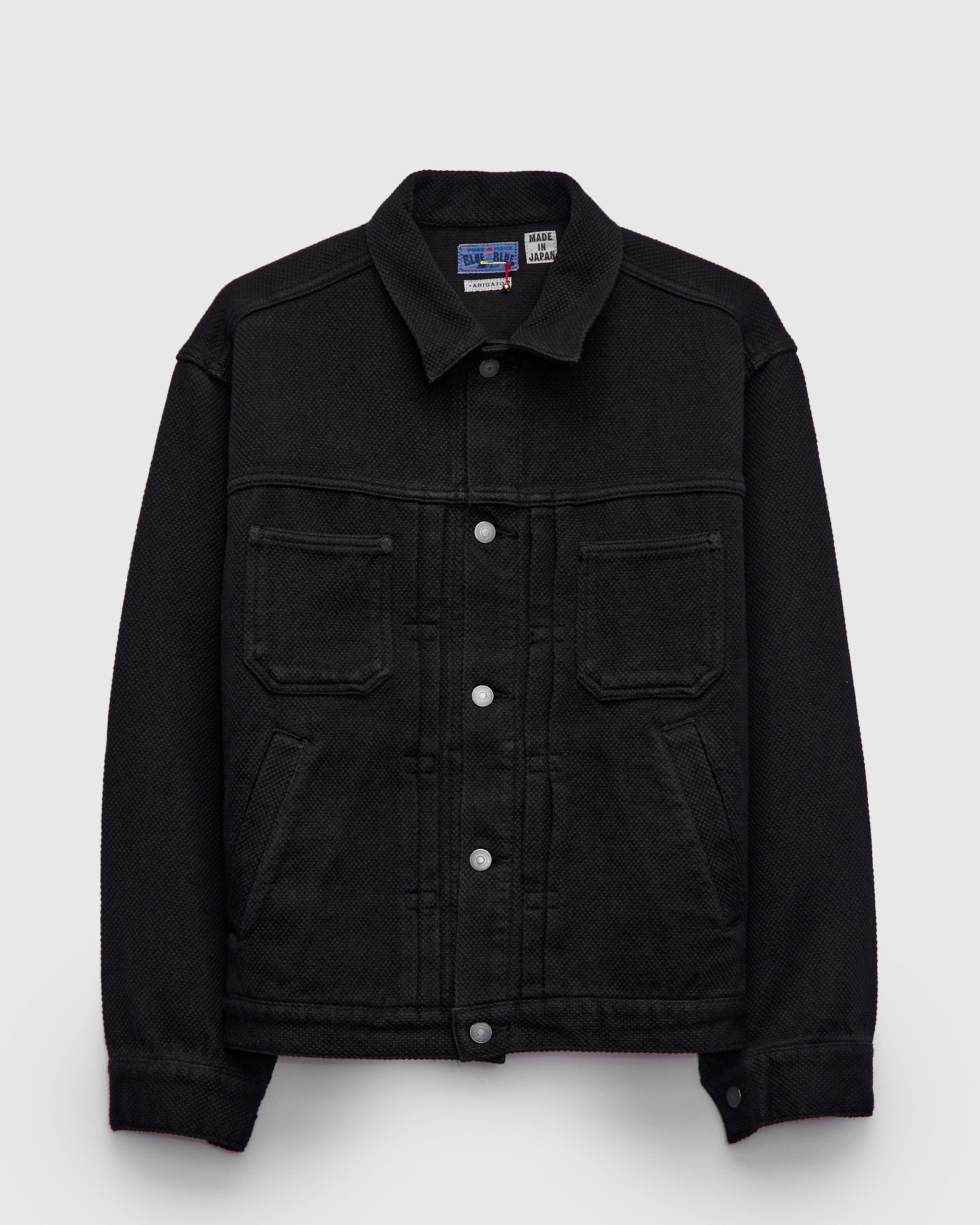 Double Cloth Sashiko Trucker Jacket in Black Blue Owl Workshop Double Cloth Sashiko Trucker Jacket in Black Blue Owl Workshop