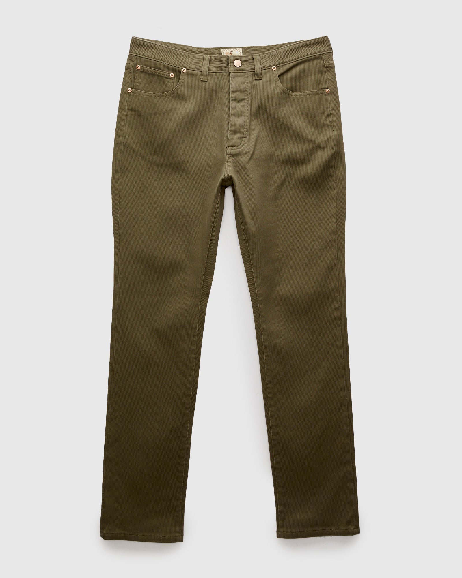 Bedford Cord Five Pocket Trousers in Faded Olive – Blue Owl Workshop