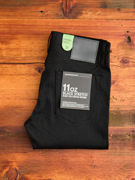 UB244 tapered 11oz stretch selvedge jeans Black The Unbranded Brand