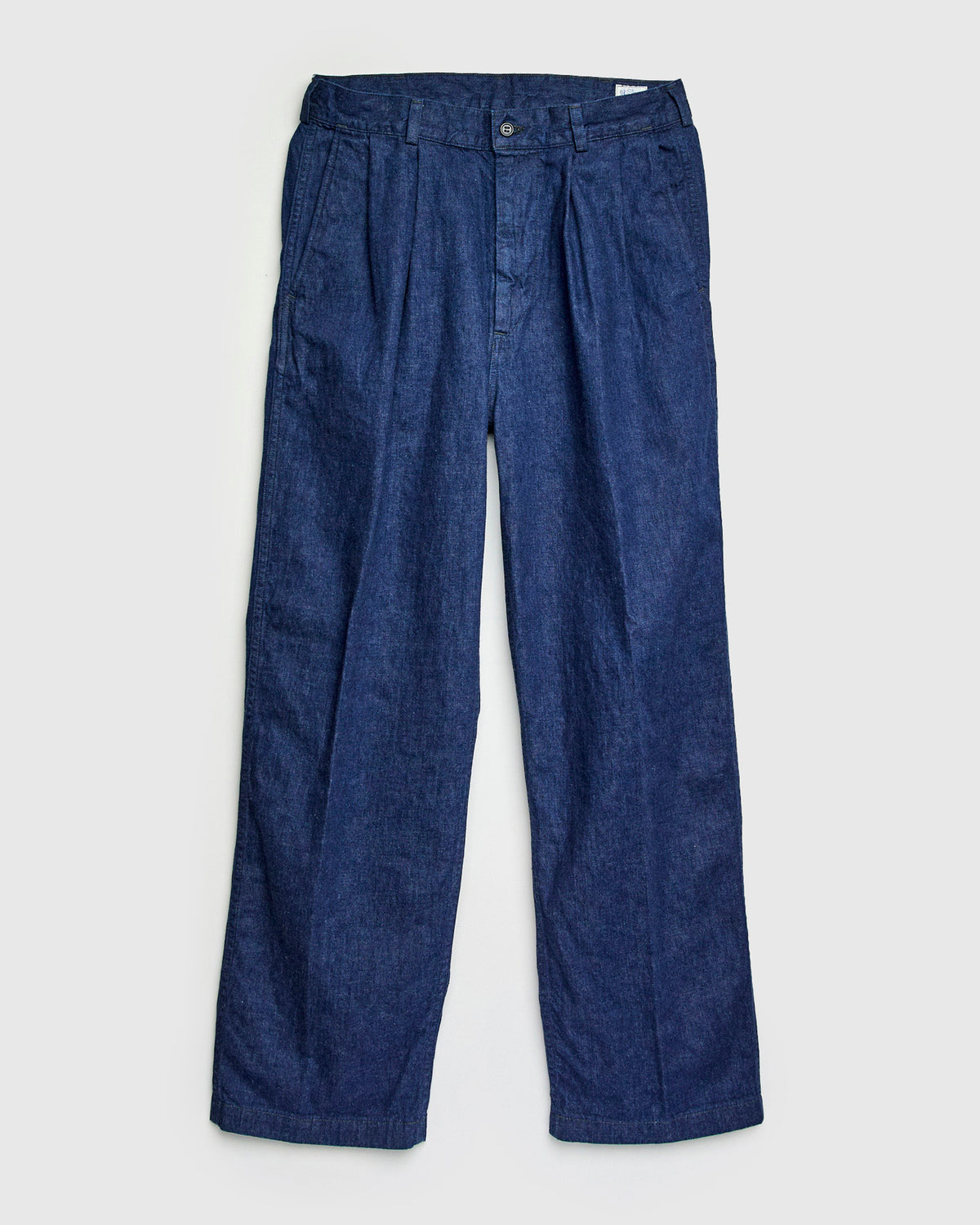 Two Tuck Denim Wide Trousers in Rinsed Indigo – Blue Owl Workshop