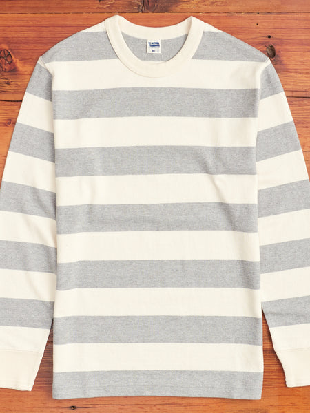 Striped Border Long Sleeve T-Shirt in Heather Grey – Blue Owl