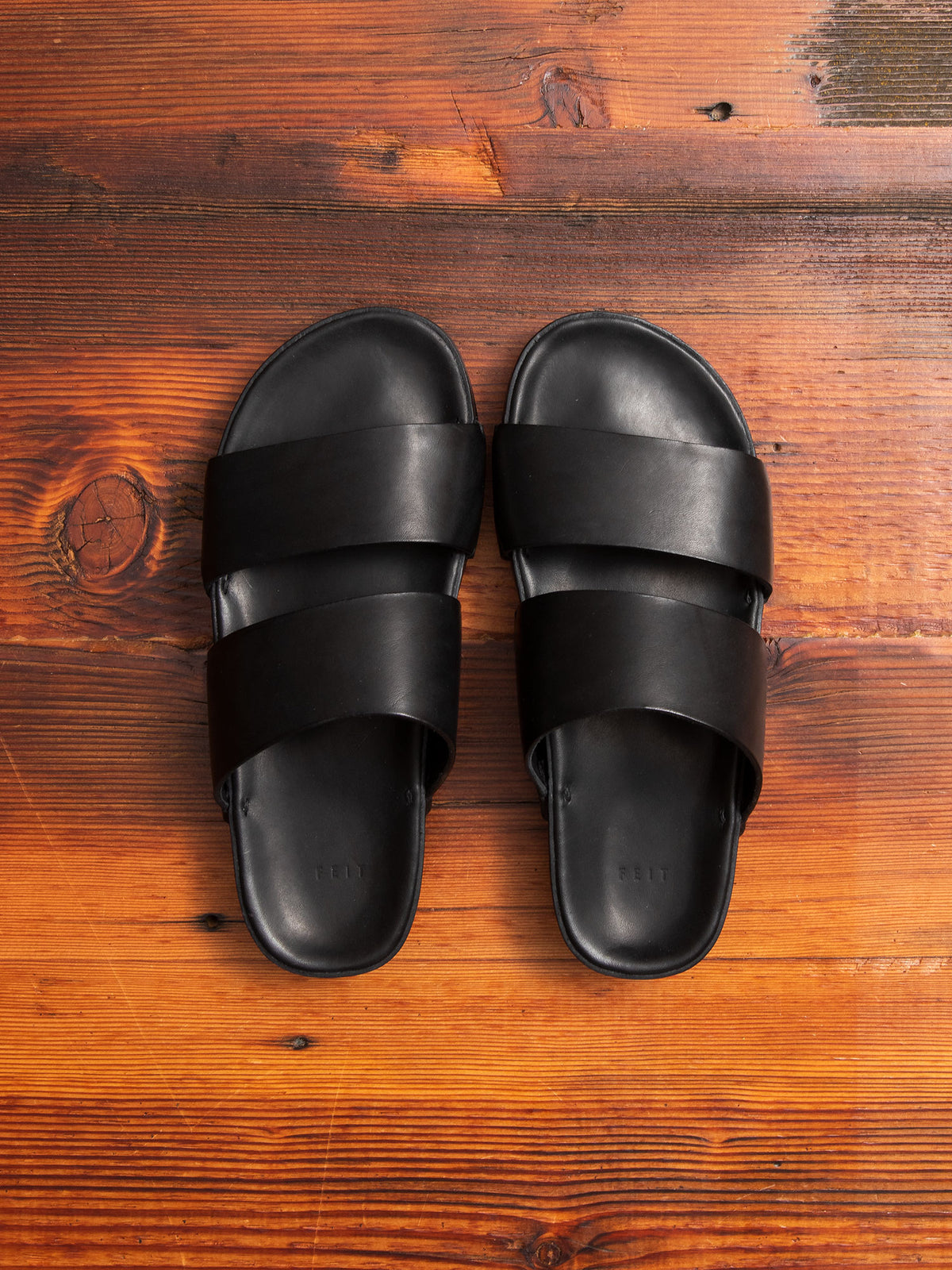Feit Double Stap Black Leather Sandals FEIT Leather Sandal - Black | Garmentory main image 2