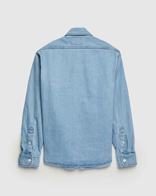 Rancho Western Shirt in Bleached Indigo Stripe