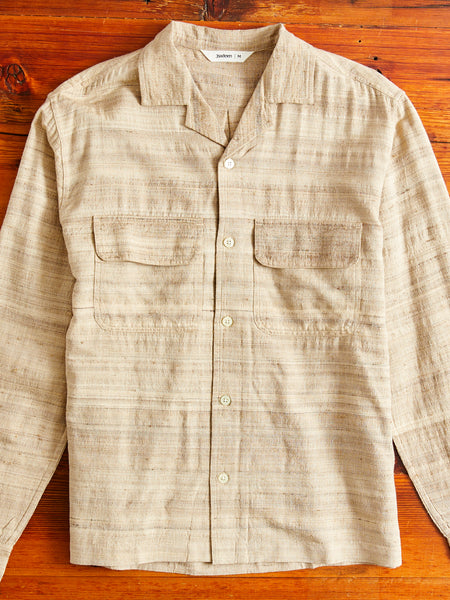 Long Sleeve Open Collar Shirt in Travertine Handloom Silk