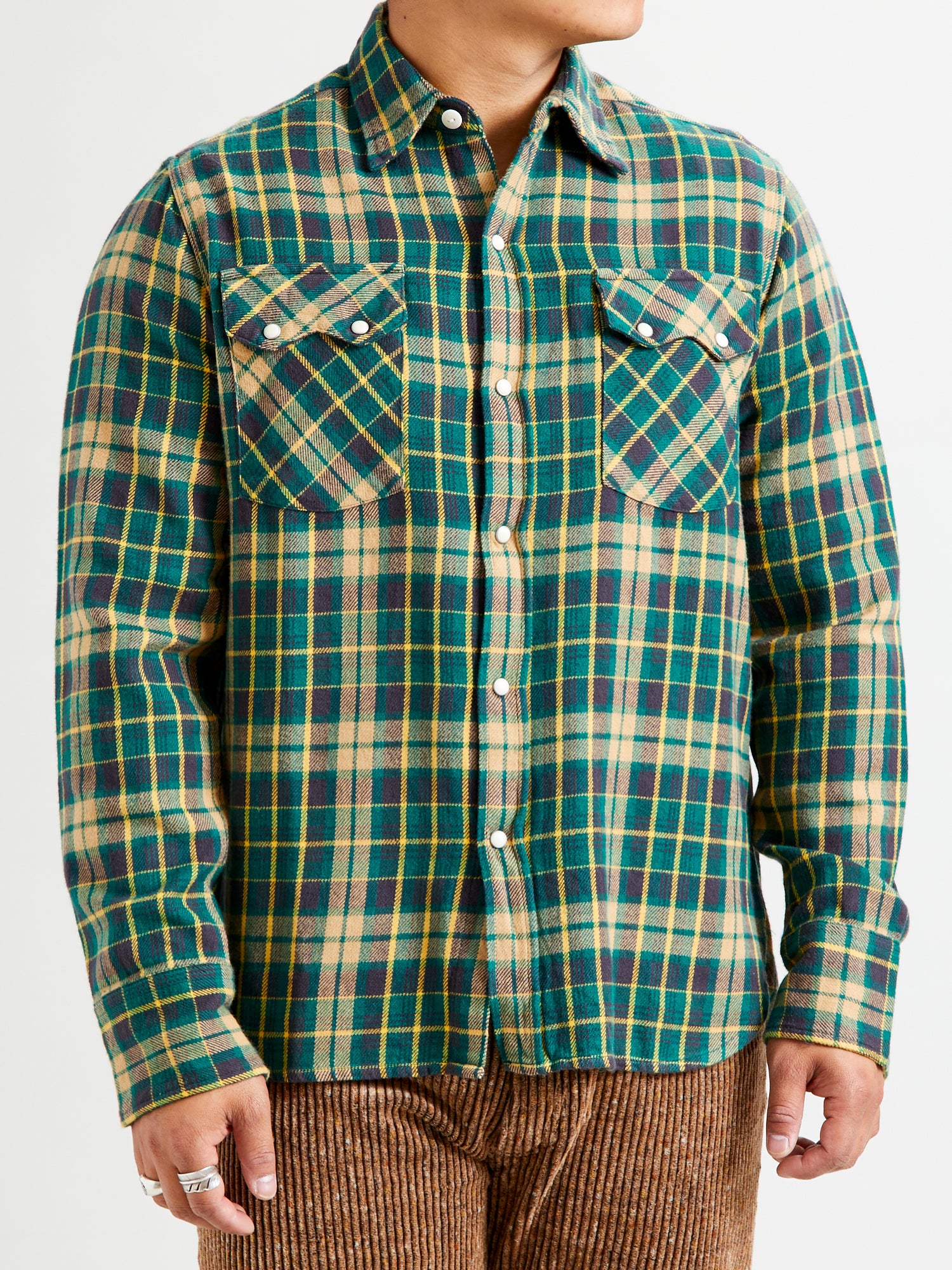 Washed Flannel Pearl Snap Shirt in Wisconsin White Pine – Blue Owl