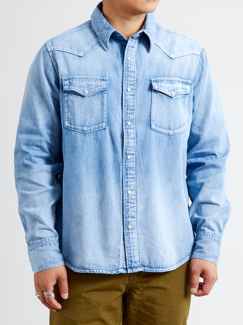 FW24 Social Sculpture Shirt Damaged in Light Indigo