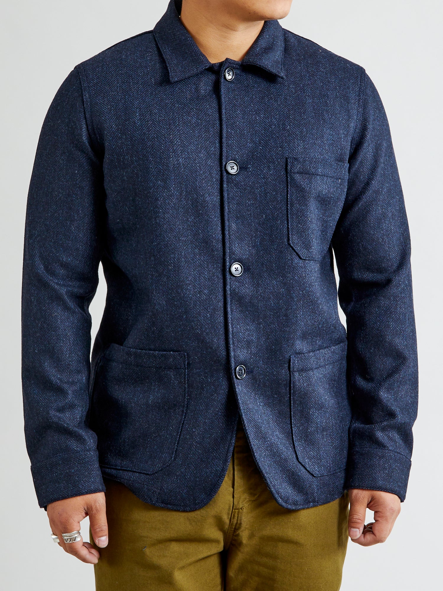 Labura Herringbone Wool Chore Coat in Navy – Blue Owl Workshop