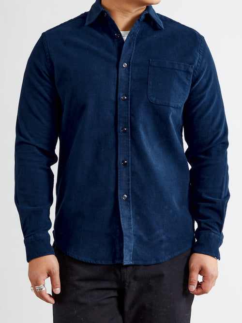 Moleskin Button-Up Shirt in Navy
