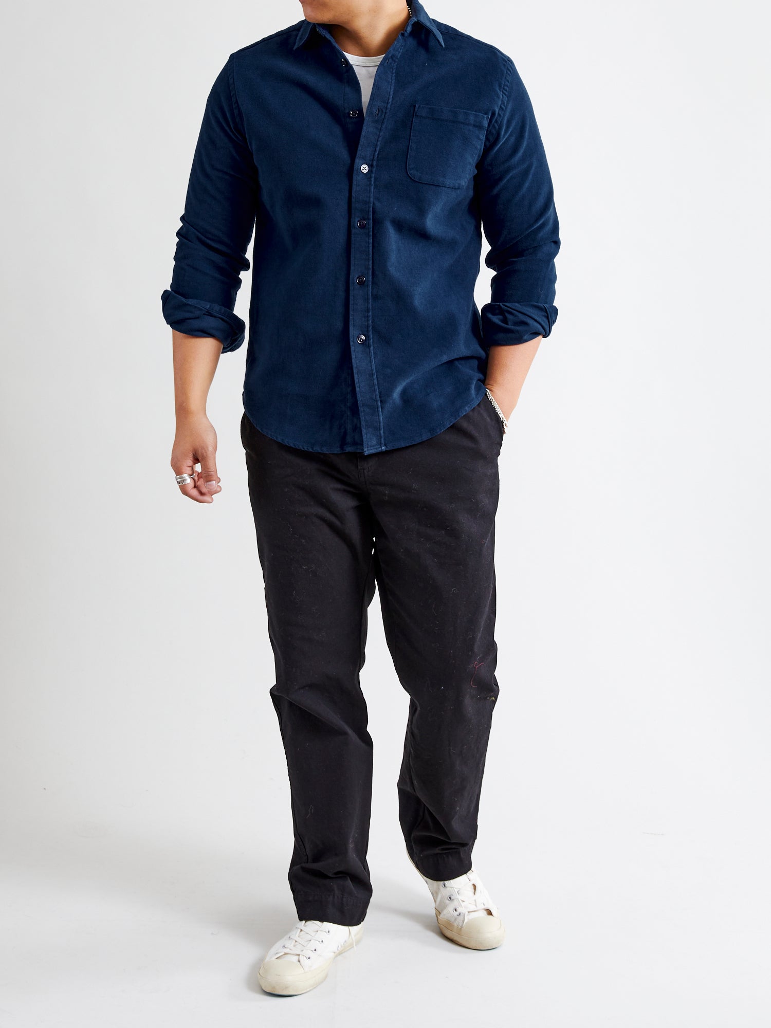 Moleskin Button-Up Shirt in Navy – Blue Owl Workshop