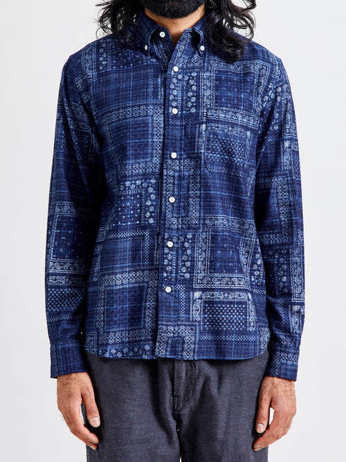 Discharge Print Button-Down Shirt in Indigo