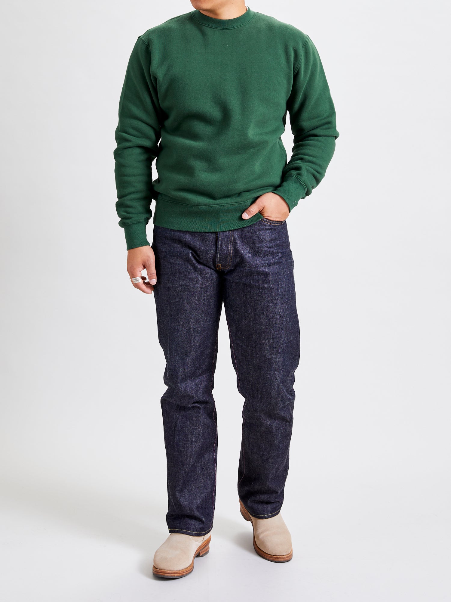 Japan-Made Fleece Crewneck in Green – Blue Owl Workshop
