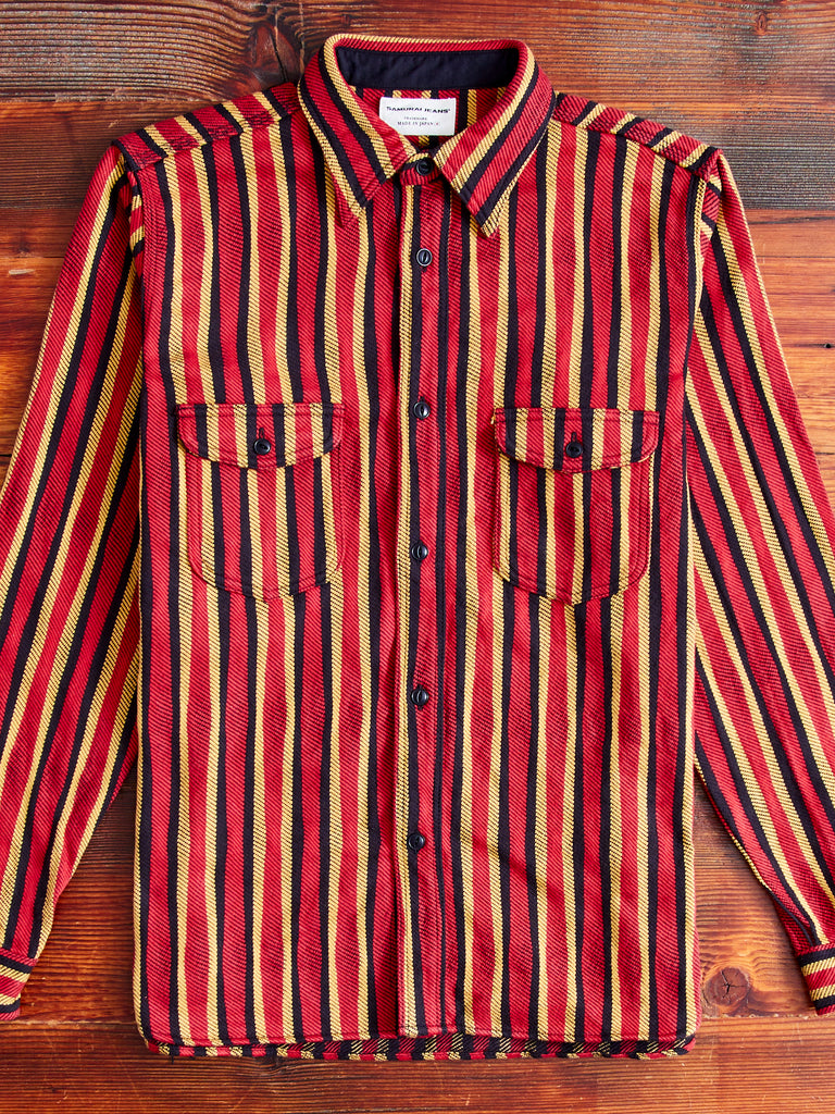 "Drunk Stripe" Flannel Shirt in Red