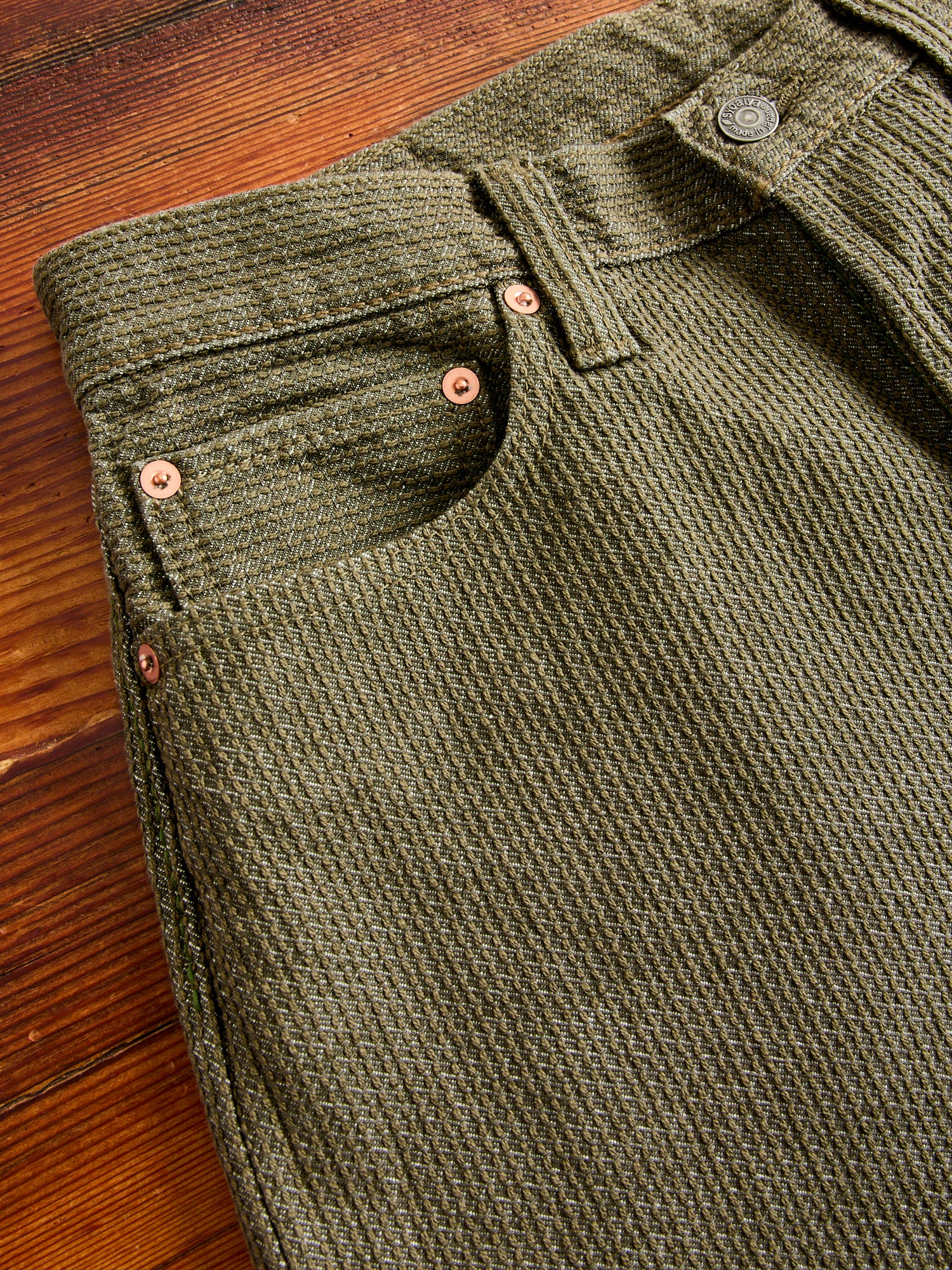 1170-2-OLV Olive Sashiko Denim - Relaxed Tapered Fit – Blue Owl