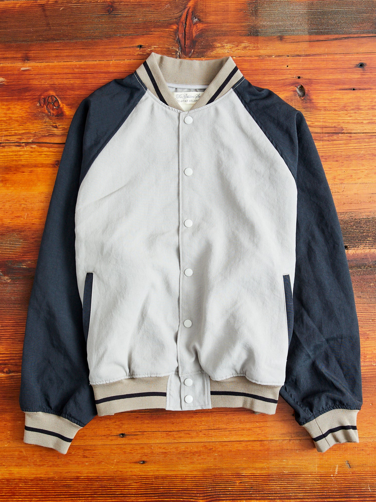 美品　Theory Varsity JKT P グレー 4SDESIGNS VARSITY BOMBER GREY CORDUROY EFFECT HEAVY LEATHER