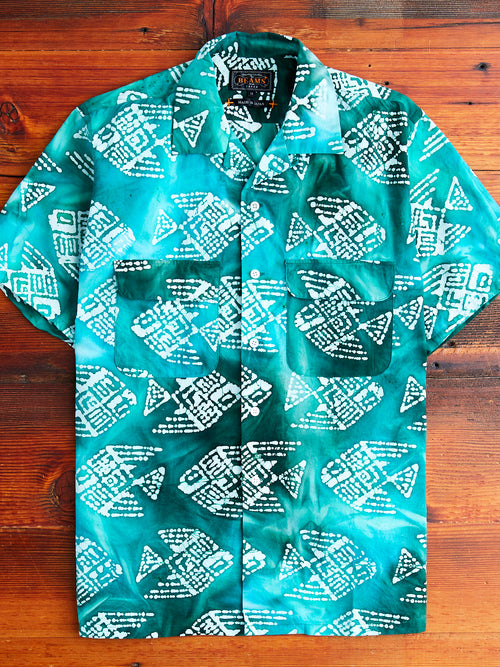 Batik Print Open Collar Shirt in Green