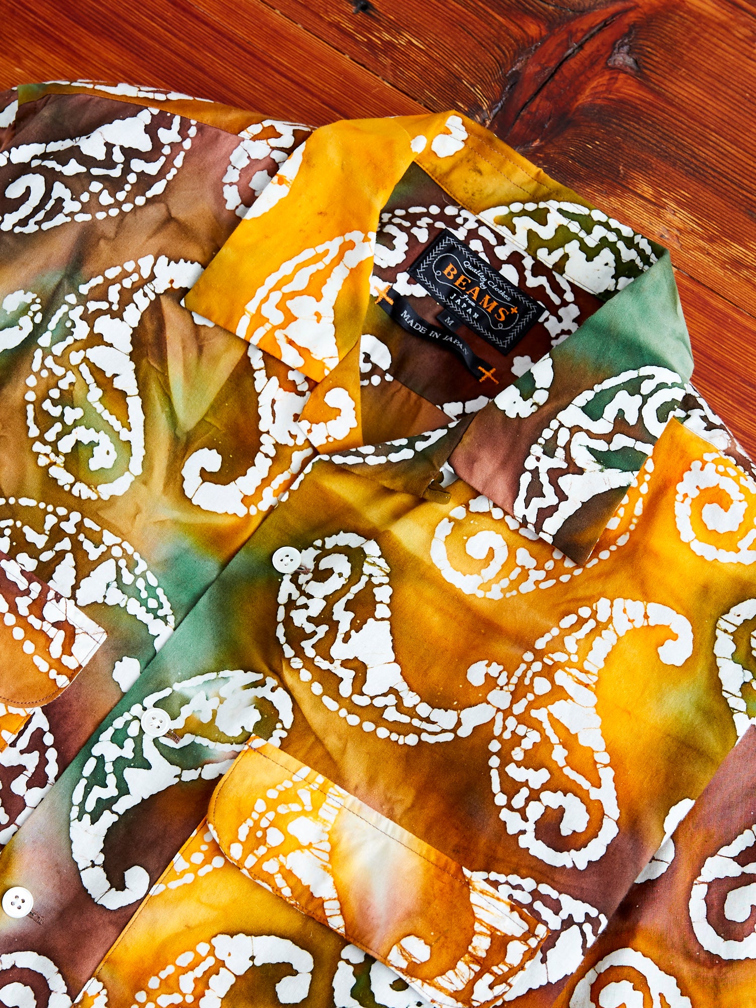 【ORANGE】Open Collar Batik Print Batik Print Open Collar Shirt in Brown – Blue Owl Workshop