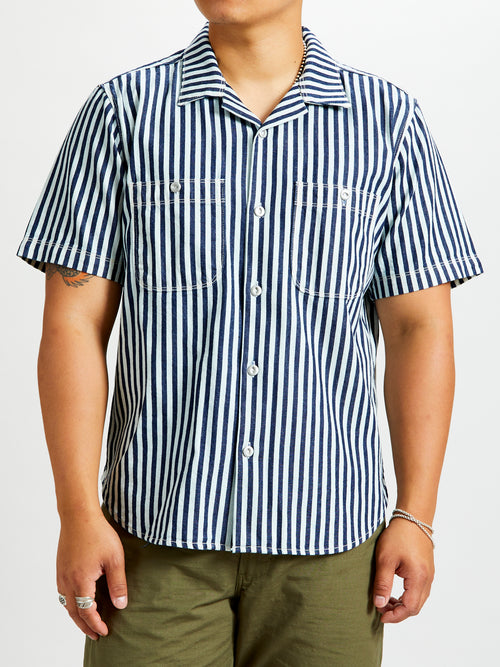 Dayton Short Sleeve Work Shirt in Indigo Stripe