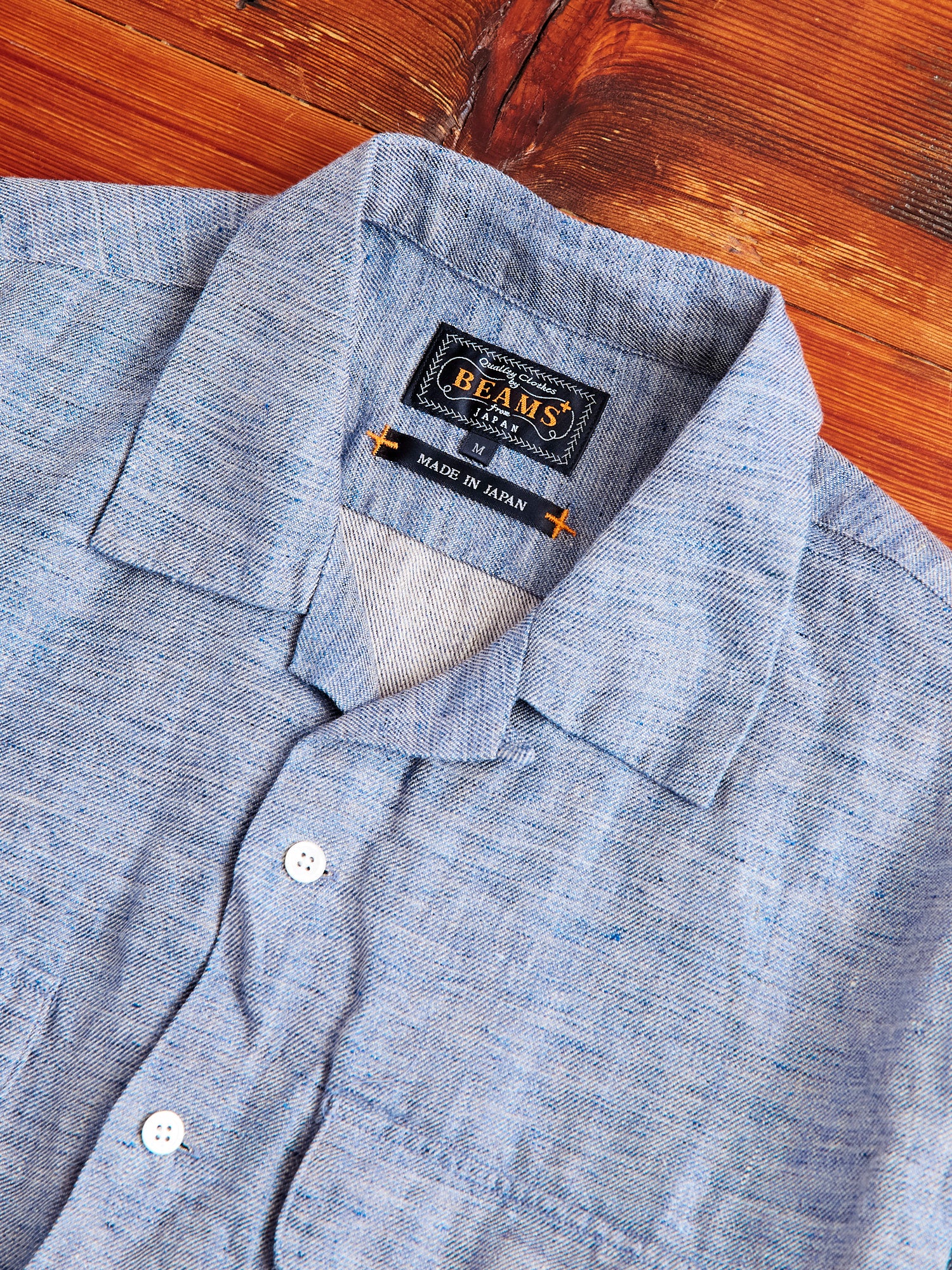 Linen Chambray Open Collar Shirt in Navy – Blue Owl Workshop