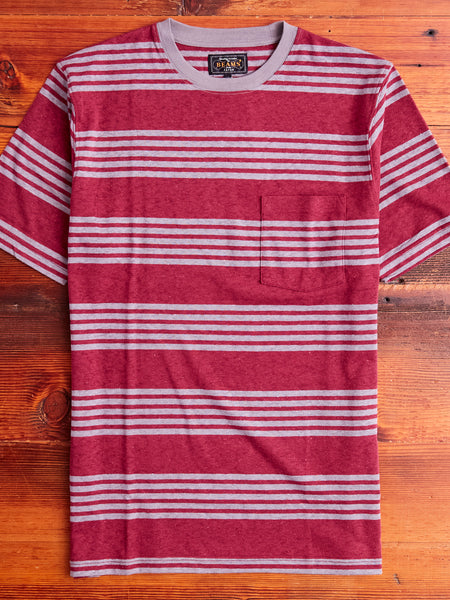 Nep Stripe Pocket T-Shirt in Burgundy