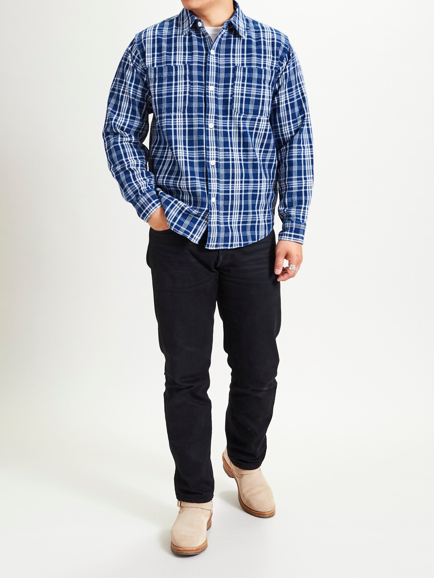 730WS Heavy Washed Flannel Shirt in Indigo Check – Blue Owl Workshop