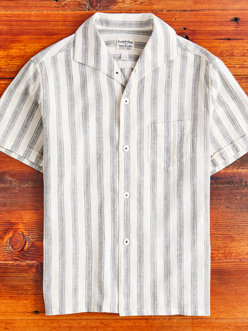 Linen Italian Collar Shirt in White Stripe