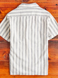 Linen Italian Collar Shirt in White Stripe