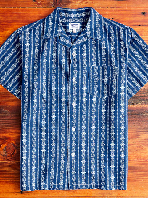 Stripe Print Hawaiian Shirt in Indigo