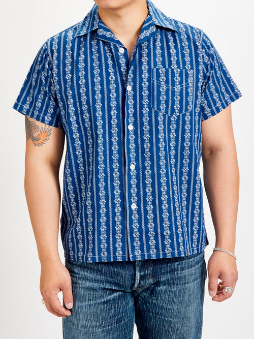Stripe Print Hawaiian Shirt in Indigo