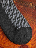 Wool Herringbone Crew Sock in Charcoal