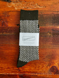 Wool Herringbone Crew Sock in Khaki
