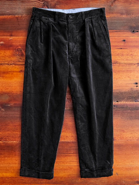 2-Pleat Corduroy Trousers in Charcoal Grey