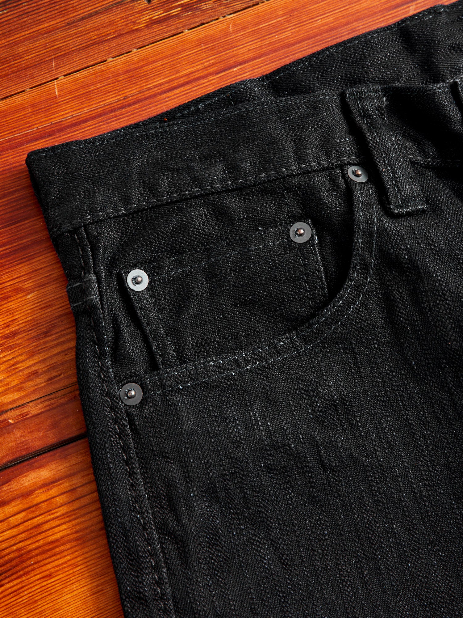 1167-WBK 13oz Rinsed Stretch Double Black Selvedge Denim - Relaxed