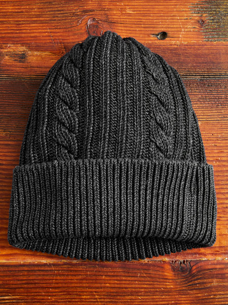 Cable Knit Watch Cap in Sulfur Black