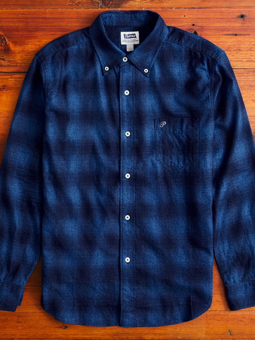 Indigo Check Flannel Shirt in Blue Ombre