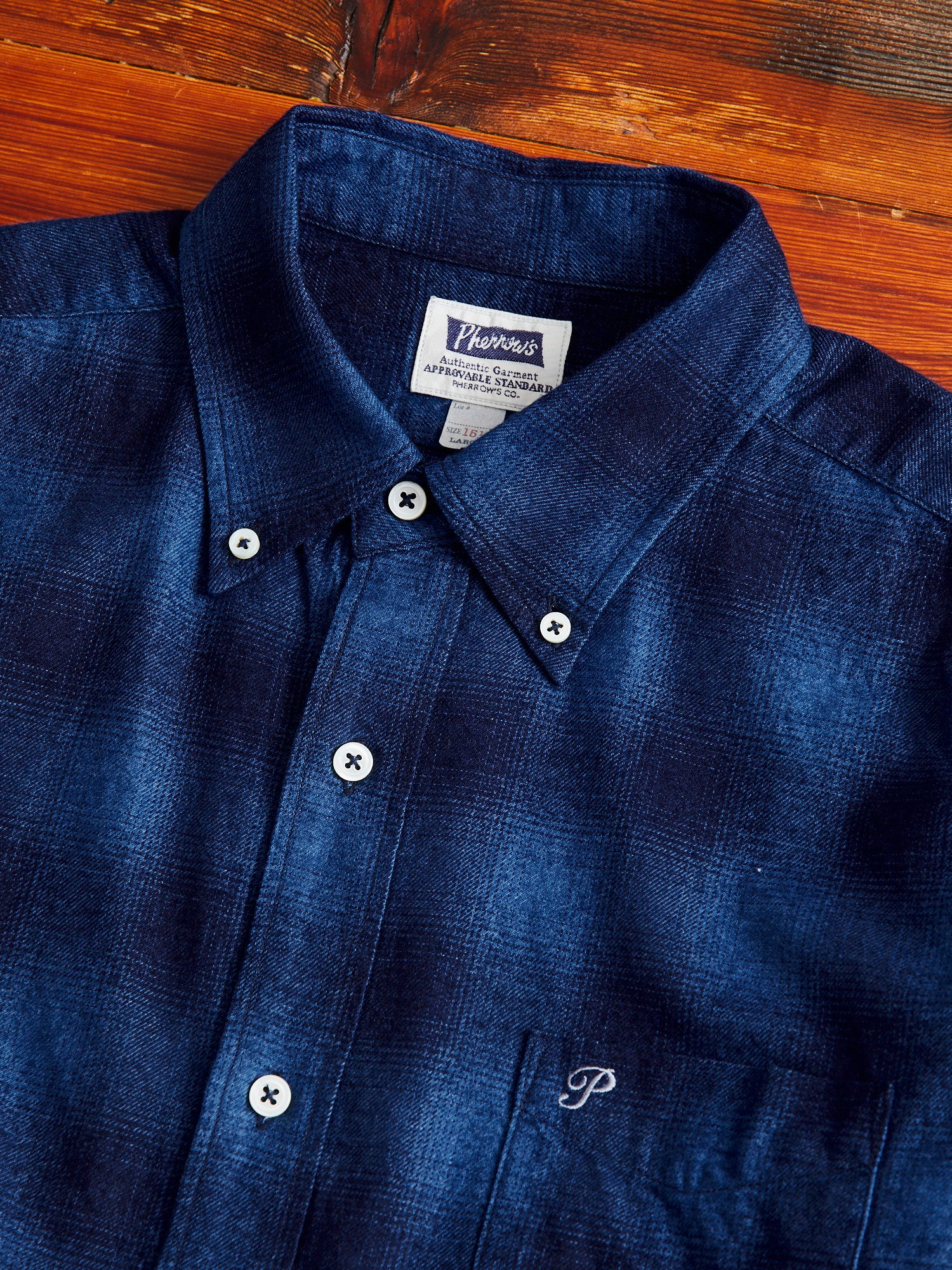 C.Flannel Ombre Open Collar SH BLUE Indigo Check Flannel Shirt in