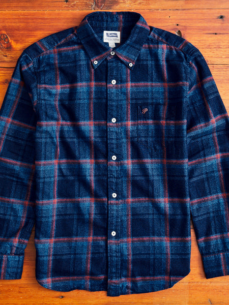 Indigo Check Flannel Shirt in Red