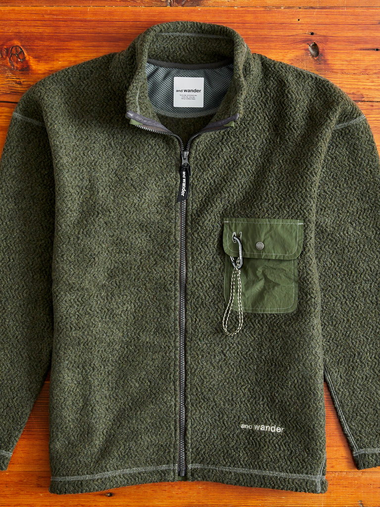Recycled Wool Jacquard Zip Jacket in Khaki