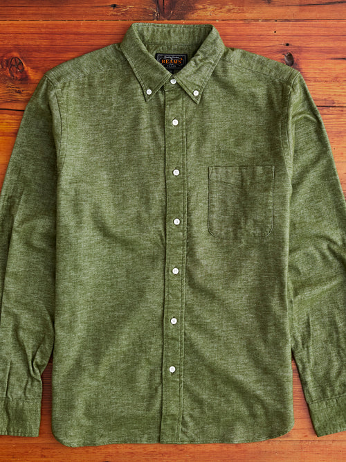 Twill Flannel Button-Down Shirt in Olive
