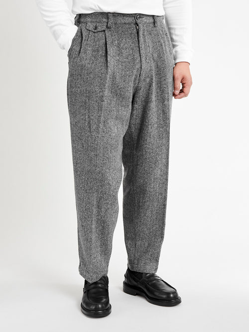 Wool Suit Trousers in Black Herringbone
