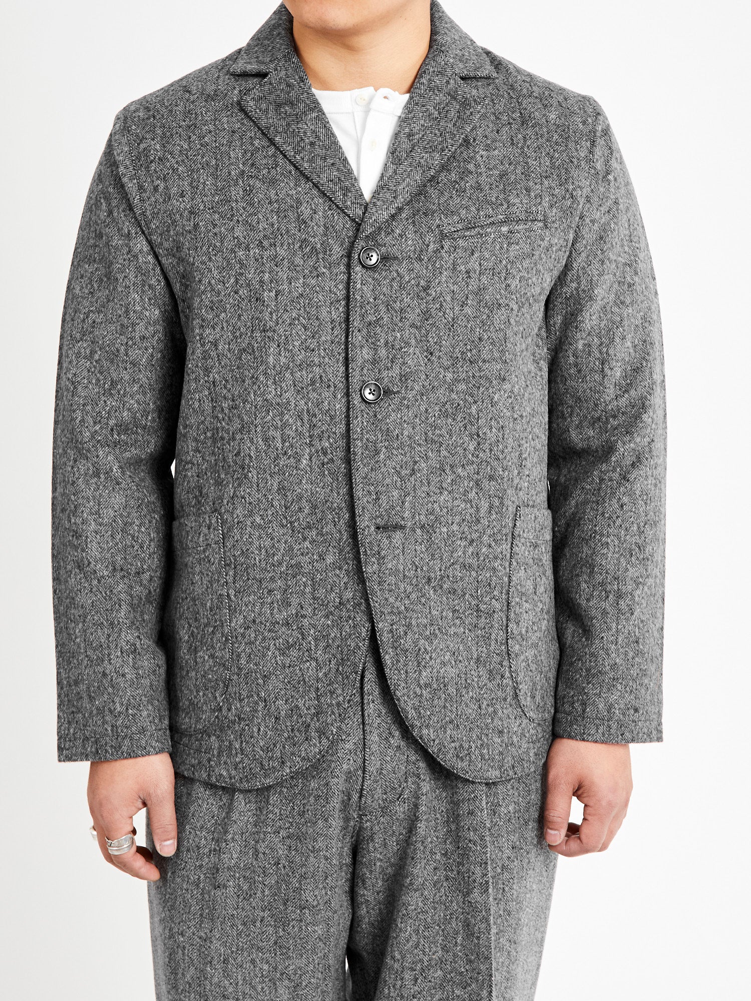 Wool Tailored Jacket in Black Herringbone – Blue Owl Workshop