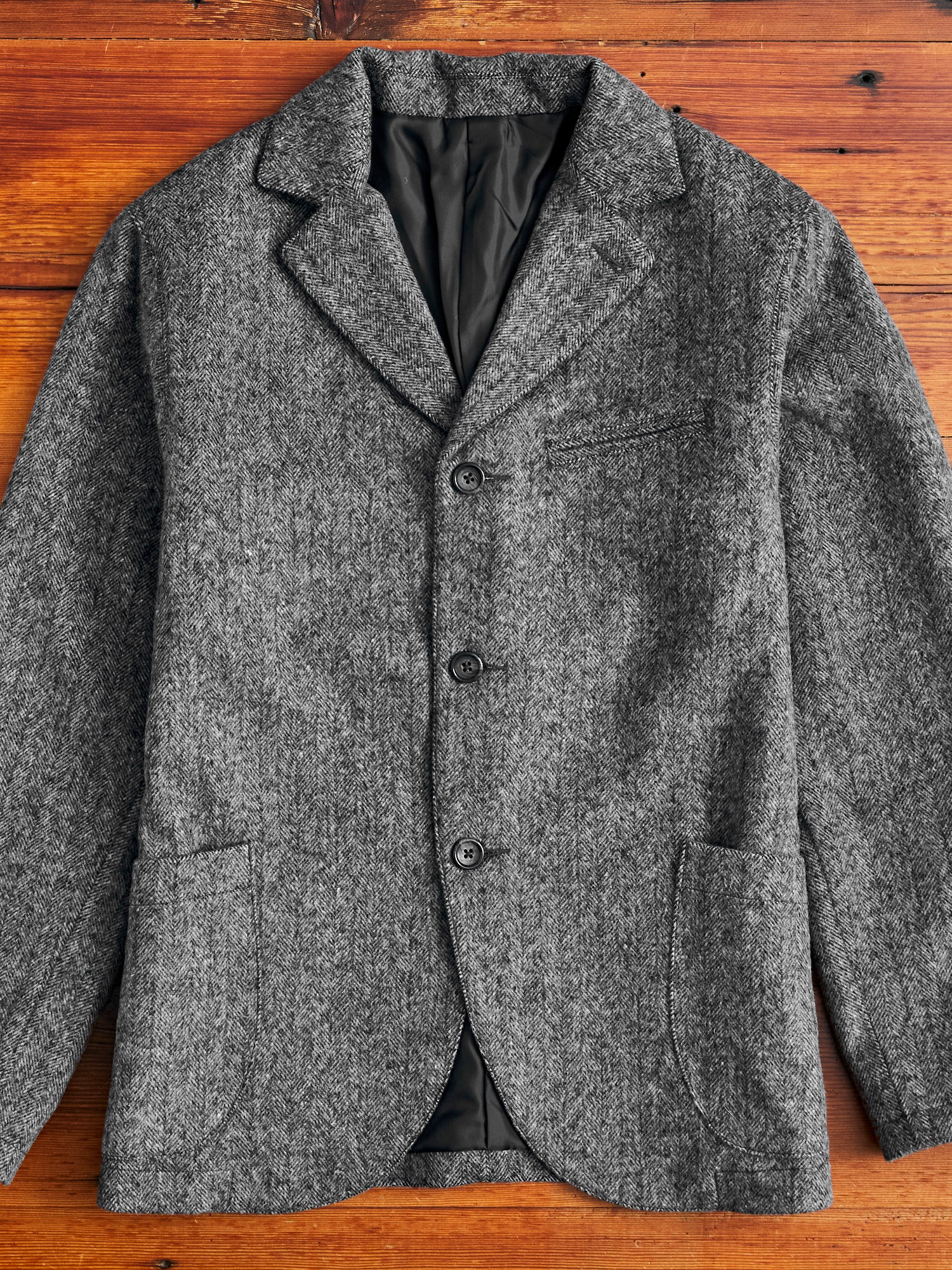 Wool Tailored Jacket in Black Herringbone – Blue Owl Workshop