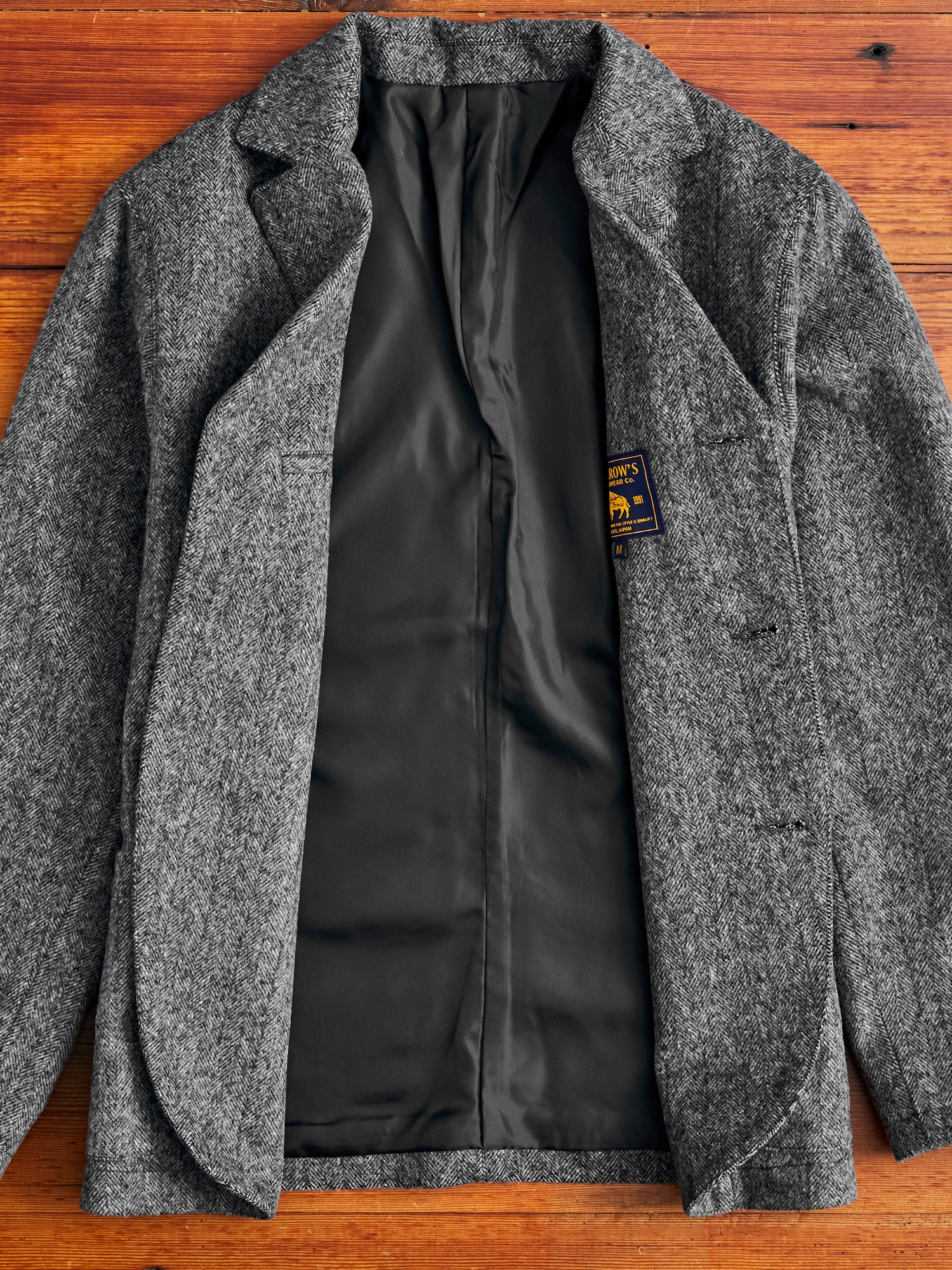 Wool Tailored Jacket in Black Herringbone – Blue Owl Workshop Wool Tailored Jacket in Black Herringbone – Blue Owl Workshop